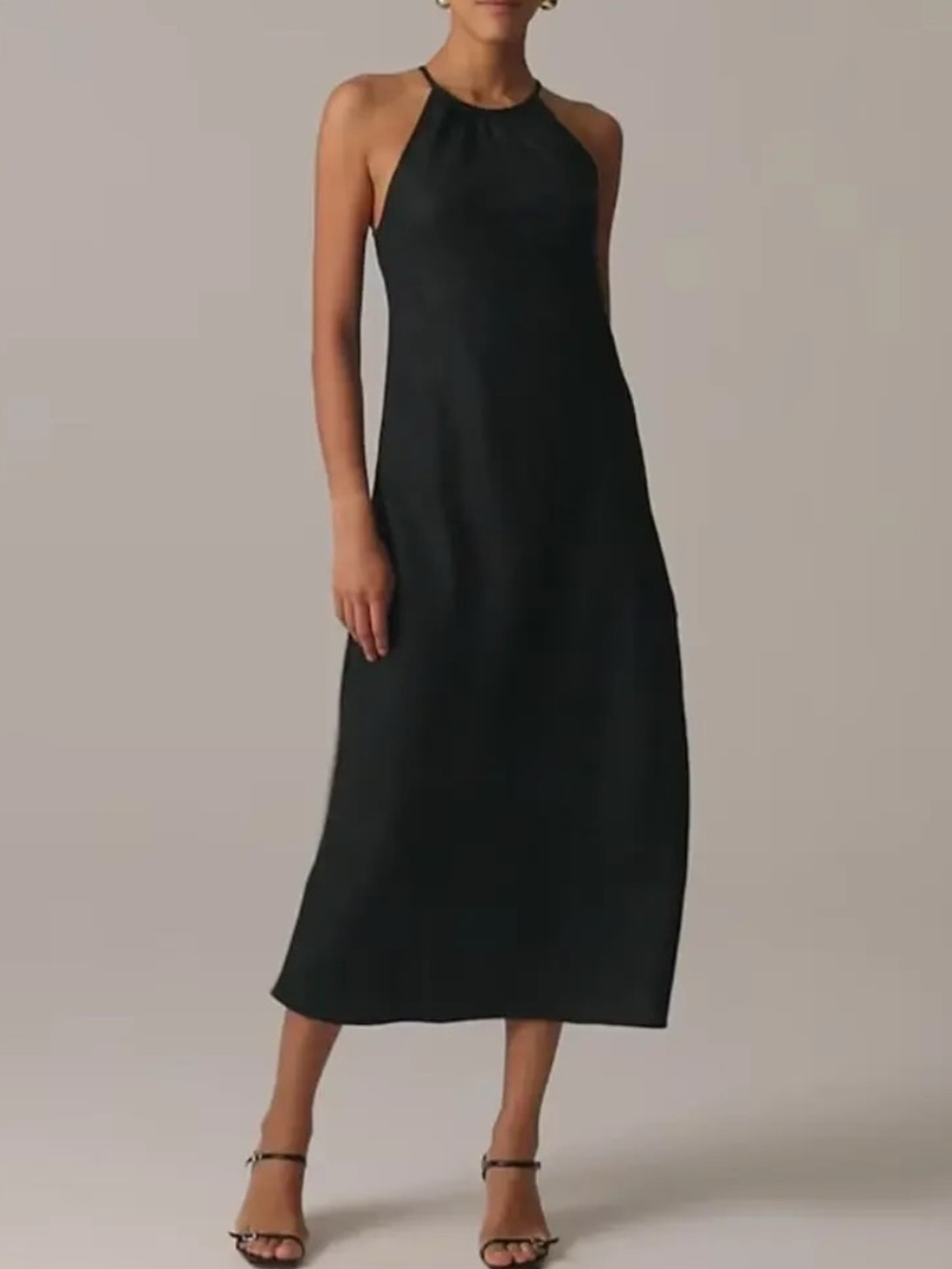 J. Crew High Neck 100% Linen Halter Midi Dress. Black. Size 14. EUC.